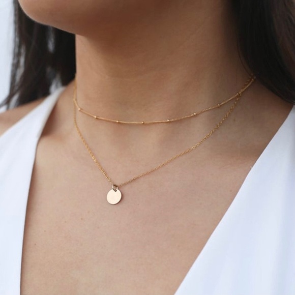 Jewelry - Shiny Disc Double Chain Gold S925 Choker Necklace